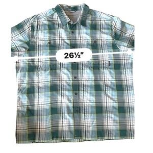 Eddie Bauer Men's XL Green Plaid Short Sleeve Button UpShirt OutdoorCasual 26.5"